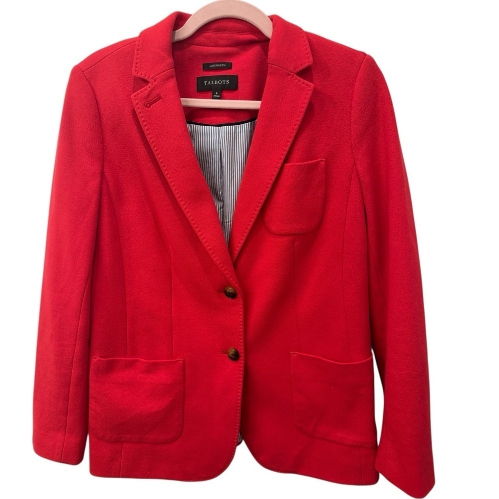 Talbots Aberdeen Pique Knit Women's Red Blazer 8 Pin Stripe Lining